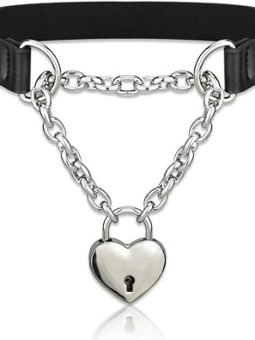 NEW Goth Choker Necklace Black Choker Heart Padlock Day Collar w Key PU Leather‎